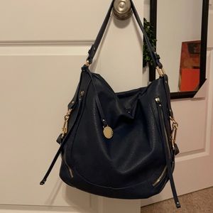 Urban Expressions Vegan Leather Navy Blue Tote w/long strap